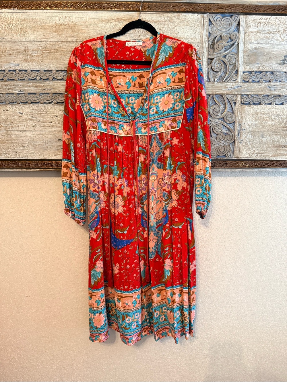R.Vivimos Womens Long Sleeve Floral Casual Print Cotton Mini Tunic Dress